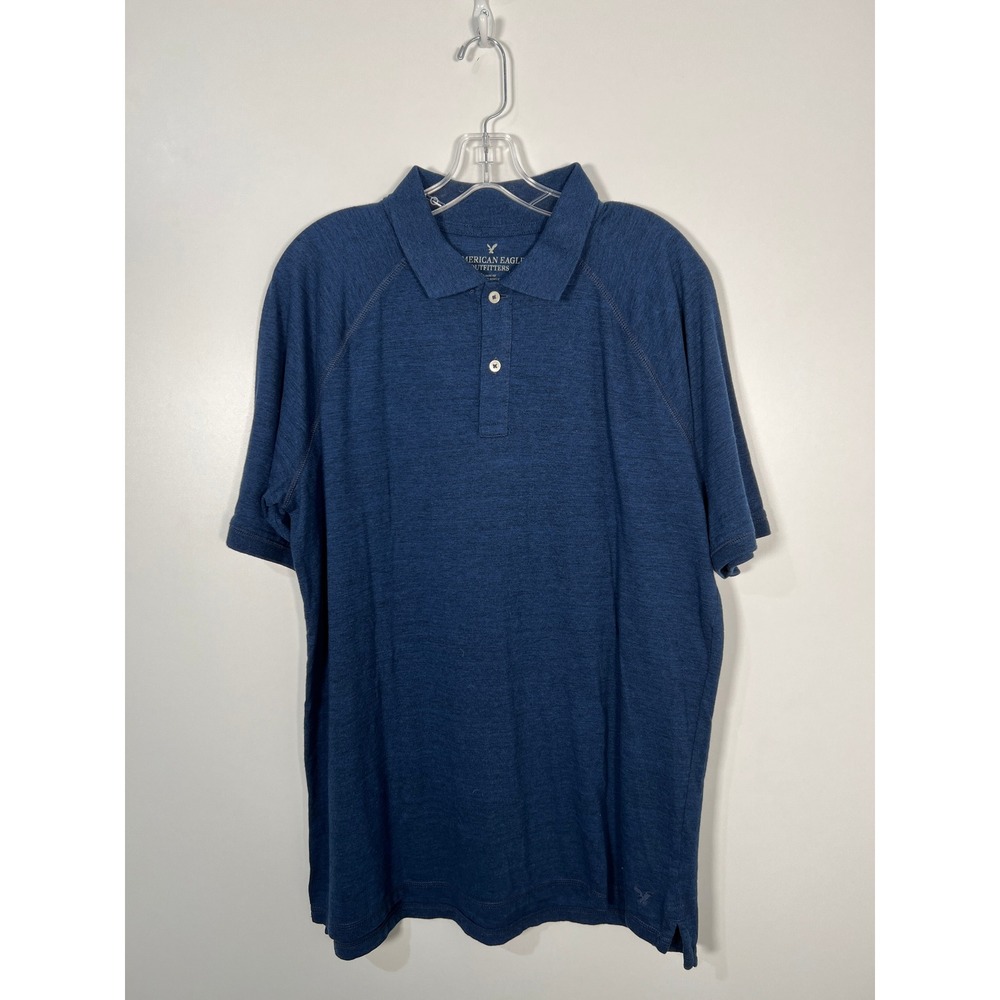 American Eagle Blue Heathered Classic Fit Polo Shirt Business Casual XL Mens